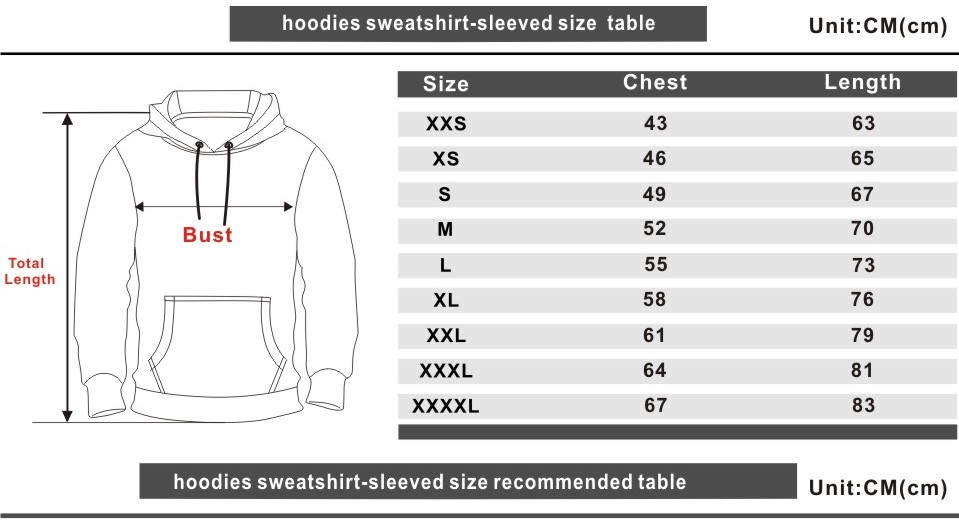 hoodie size chart